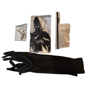 Costume Halloween 1920s hairdresser,cig holder earrings and long gloves nwt